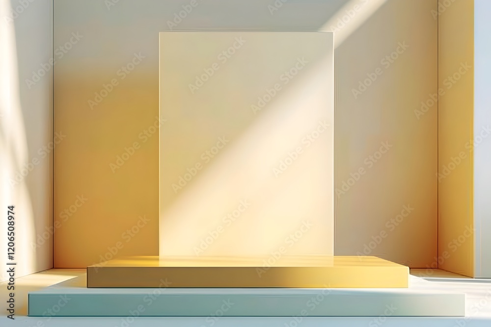 Fototapeta premium 3D yellow empty cube podium with wall background