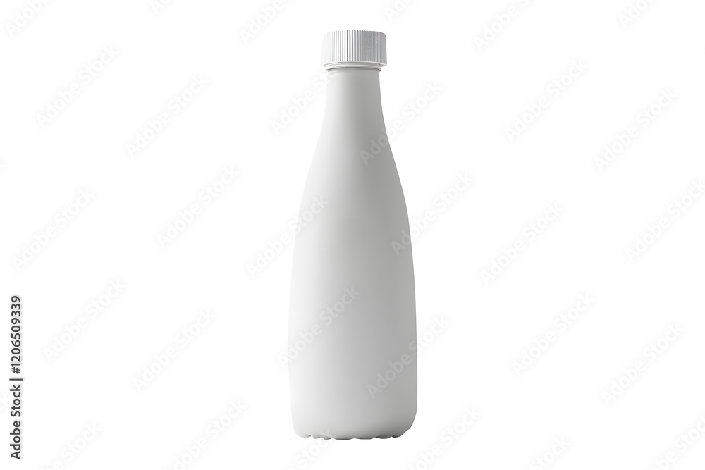 Sleek modern white plastic milk bottle with minimalist luxurious design against isolated on cut out PNG or transparent background. Elegant branding elements giving premium. Products, packaging design. Sleek modern white plastic milk bottle with minimalist luxurious design against isolated on cut out PNG or transparent background. Elegant branding elements giving premium. Products, packaging design.