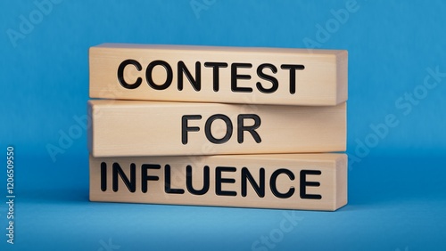 Contest for Influence symbol. Wooden blocks with words Contest for Influence.Business and Contest for Influence concept. Copy space.3D rendering on blue background.