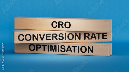CRO wooden blocks word. CRO - short for Conversion Rate Optimization, information concepts.3D rendering on blue background.