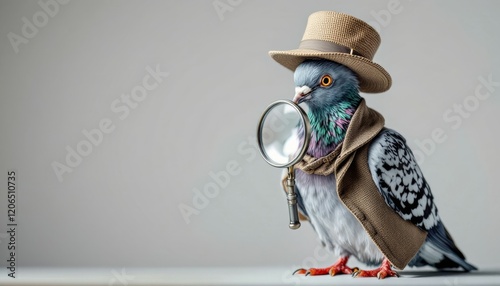 Detective Pigeon with Magnifying Glass in Hat photo