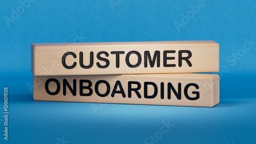 Customer Onboarding symbol. Concept word Customer Onboarding on wooden blocks. Business and Customer Onboarding concept. Copy space.3D rendering on blue background.
