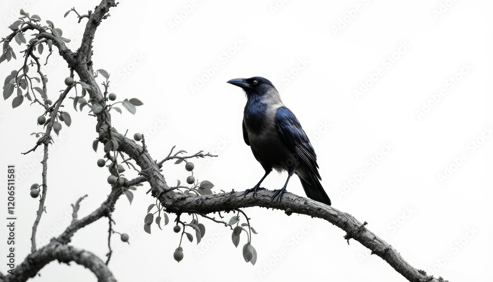 Majestic Crow Perched on Branch Winter Tree Majestic Crow Perched on Branch Winter Tree