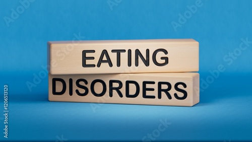 Eating Disorders symbol. Concept word. Eating Disorders on wooden blocks.Medicine and Eating Disorders concept. Copy space.3D rendering on blue background.