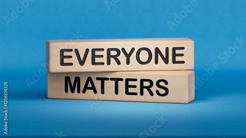 Everyone matters symbol. Concept words Everyone matters on wooden blocks. Business and Everyone matters concept. Copy space.3D rendering on blue background.