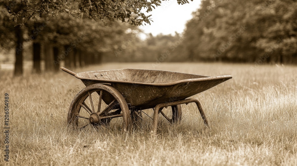 Rusty Wheelbarrow in a Sepia-toned Field Rusty Wheelbarrow in a Sepia-toned Field