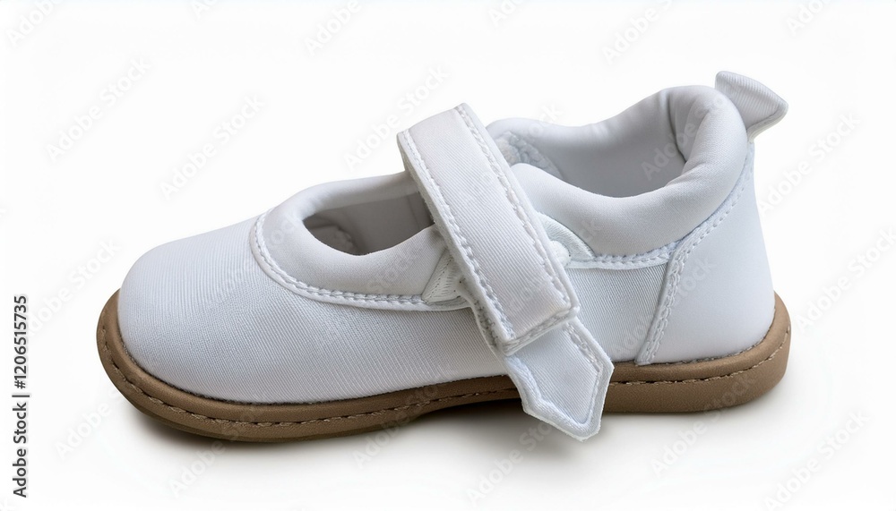 White canvas children's shoe with velcro strap. White canvas children's shoe with velcro strap.