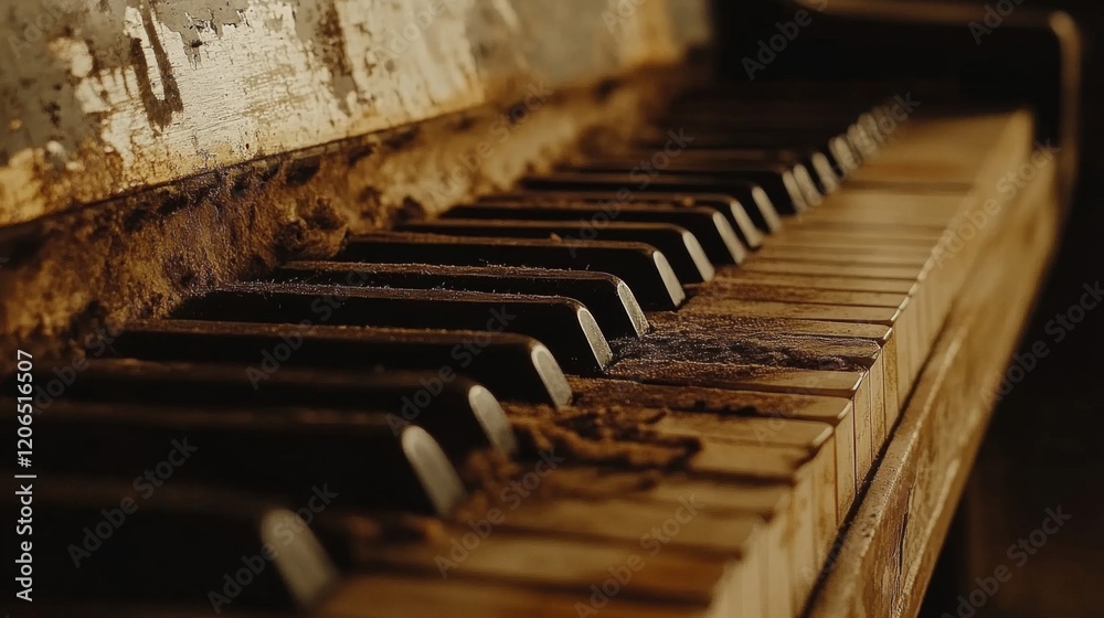Abandoned Piano Keys Covered in Dust and Grime Abandoned Piano Keys Covered in Dust and Grime