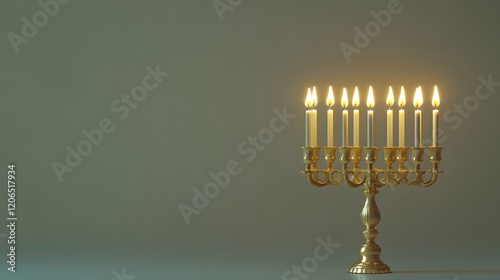 Golden Menorah with Lit Candles Stands Tall photo