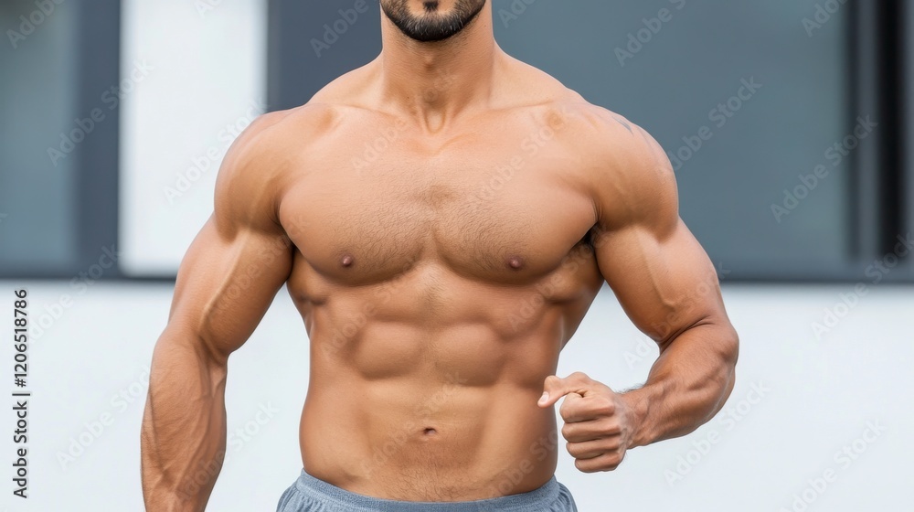 Fototapeta premium Athletic Man in Grey Shorts Running with a Confident Expression