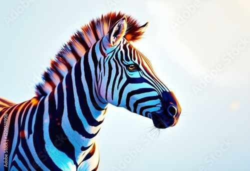 Majestic Zebra Portrait: Vibrant Stripes, Sunset Hues photo