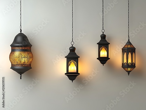 Elegant Hanging Lanterns Illuminating a Wall photo