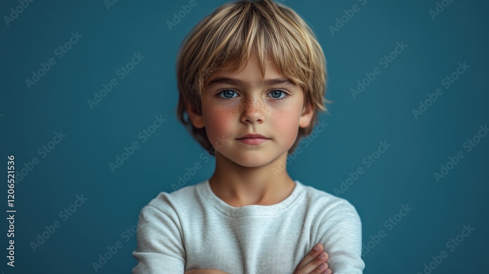 Portrait of a Young Boy with Blue Eyes and Freckles Portrait of a Young Boy with Blue Eyes and Freckles