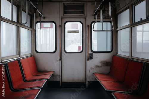 Inside a Pristine White Tram with a Vacant, Sleek Interior for Ultimate Comfort