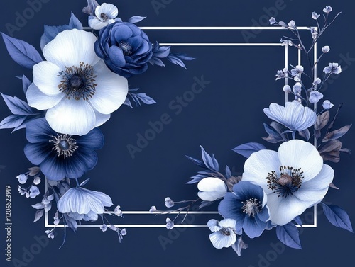 Elegant flower border frame floral arrangement dark background graphic design modern aesthetic with flora elements photo