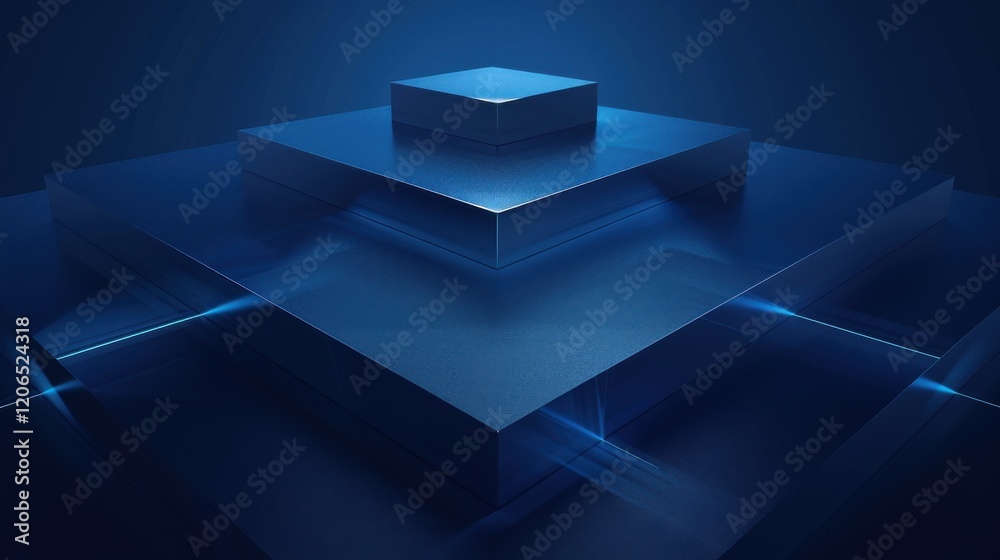 Deep blue minimalist abstract. Angular layers create a futuristic design. Gradient textures and glowing highlights add professional depth.