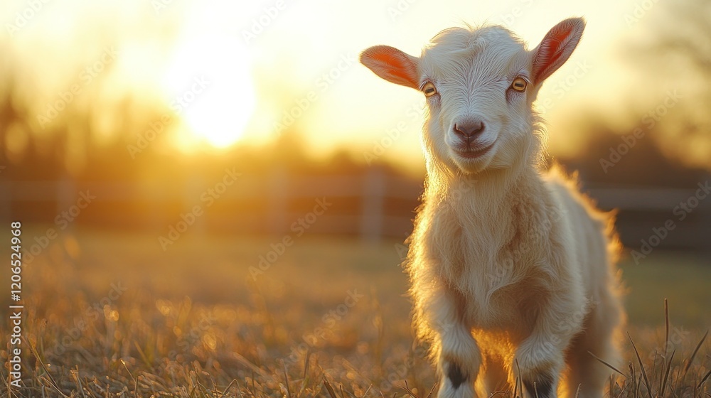 Fototapeta premium Adorable Baby Goat at Golden Hour