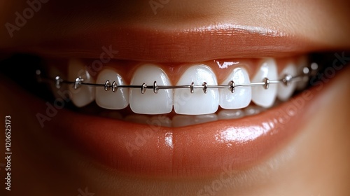 Close-Up of Smiling Mouth with Braces Showing Dental Alignment Progress