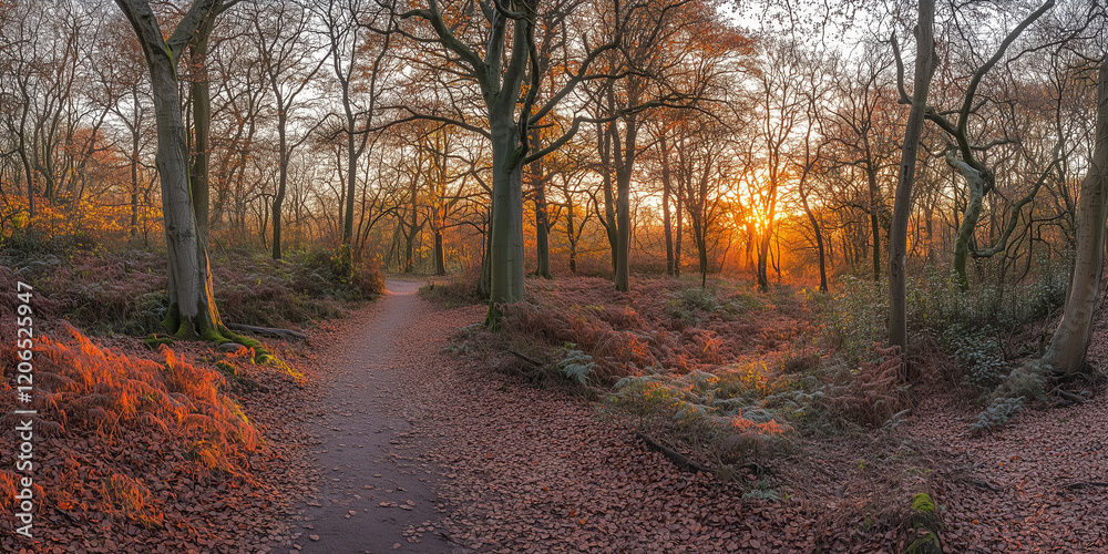 Forest Path at Sunset with Golden Sunlight Forest Path at Sunset with Golden Sunlight