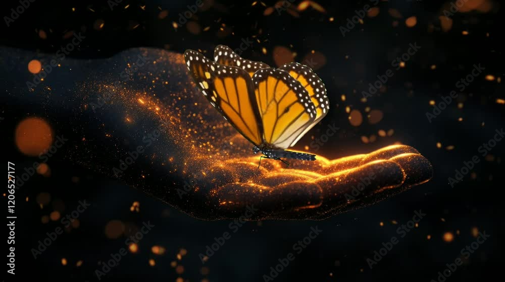 a beautiful butterfly on a very beautiful palm. seamless looping time-lapse virtual 4k video Animation Background.	
