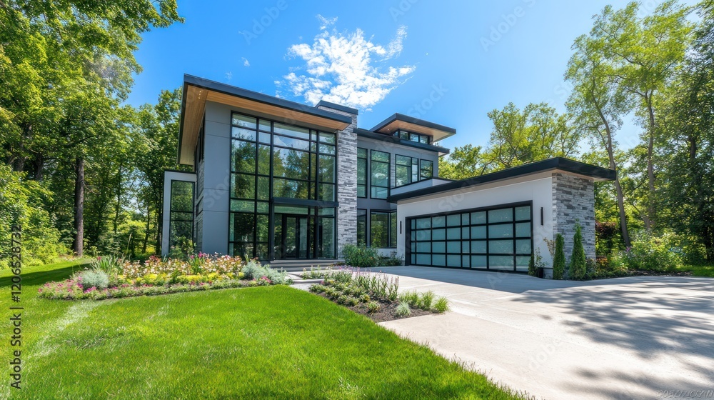 Modern House with Large Windows and Landscaping Modern House with Large Windows and Landscaping