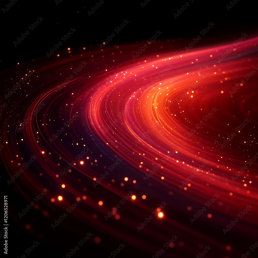 Naklejka premium Abstract red cosmic swirl with glowing particles.