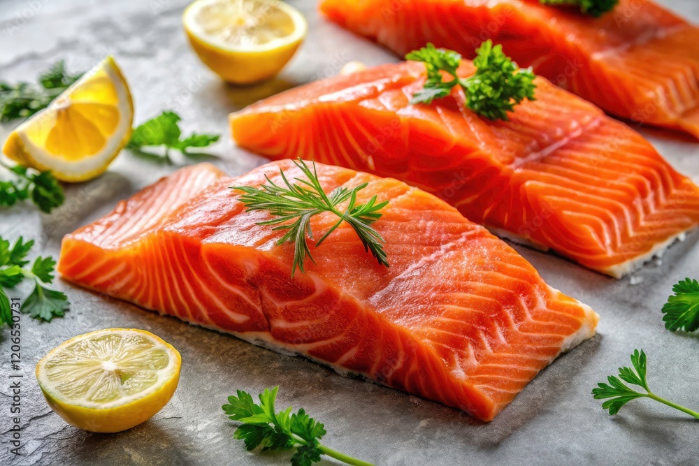 Fresh Red Fish Fillet Slices: Uncooked Seafood, Raw Fish, Culinary Photography, Closeup, High-Resolution Image Fresh Red Fish Fillet Slices: Uncooked Seafood, Raw Fish, Culinary Photography, Closeup, High-Resolution Image