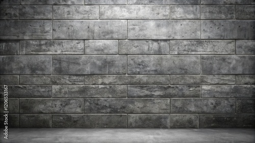 Dark Grey Brick Wall Background with Empty Floor