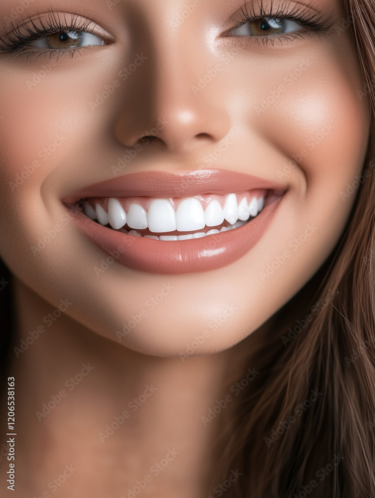 Close-up of smiling face showing her healthy white teeth. Generative AI
Close-up of smiling face showing her healthy white teeth. Generative AI