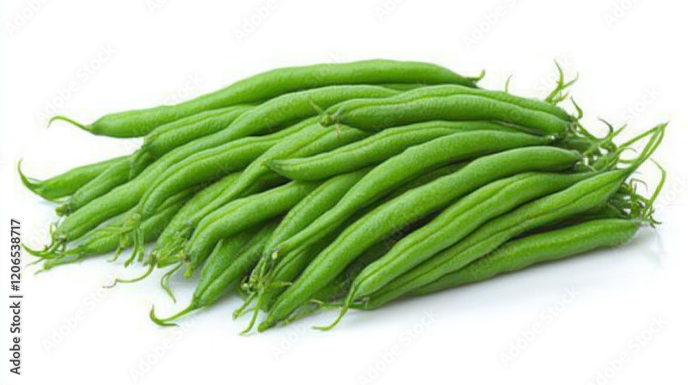 Fresh Green Beans on a White Background for Culinary Use Fresh Green Beans on a White Background for Culinary Use
