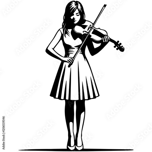 Woman Play Violin Illustration.