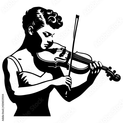 Woman Play Violin Illustration.