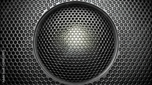 Close-up of a metallic speaker grille with a circular pattern