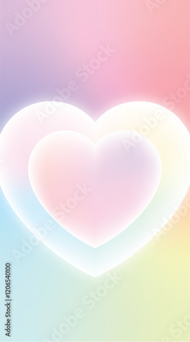 Glowing dreamy double heart on pastel rainbow background representing love, affection, and valentine's day for poster, wallpaper, banner and print design