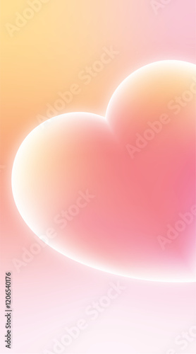 Pink and orange heart glowing on gradient vertical background with empty space for love, romance, february 14, relationship, couple, affection illustration