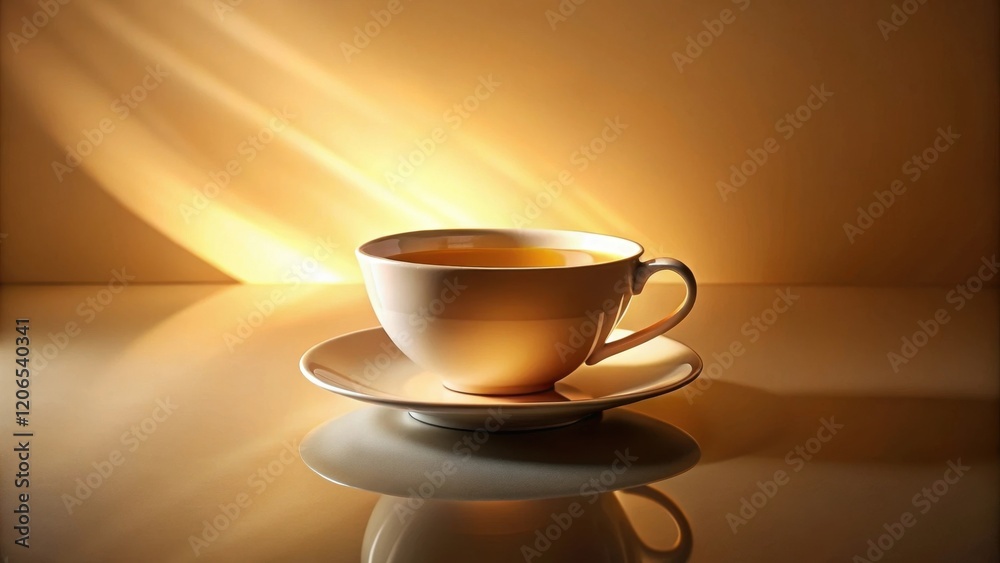 Golden Sunlight Illuminates a Warm Cup of Tea on a Reflective Surface Golden Sunlight Illuminates a Warm Cup of Tea on a Reflective Surface