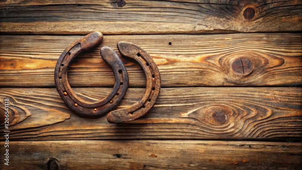 Rustic Wooden Background Featuring Two Aged Horseshoes for Good Luck Rustic Wooden Background Featuring Two Aged Horseshoes for Good Luck