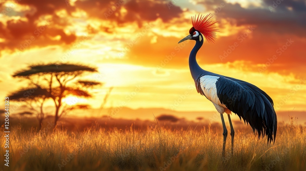 Obraz premium Majestic Grey Crowned Crane at African Sunset