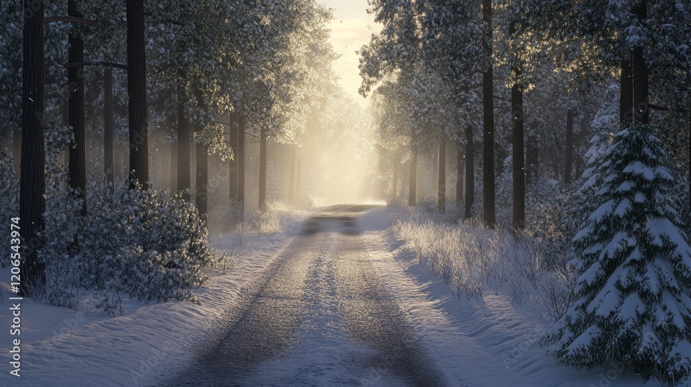 Snowy Forest Path