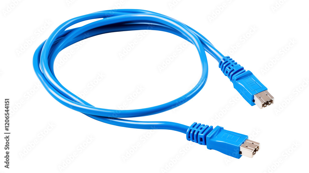 High quality blue USB cable on a transparent background High quality blue USB cable on a transparent background