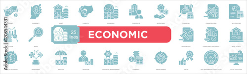 Economic icon collection set. Containing design money,currency,asset,liability,economic,corporate
