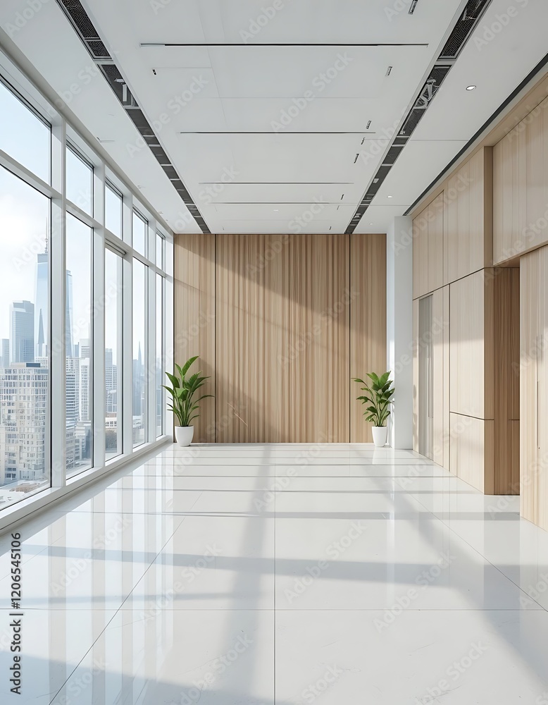 Fototapeta premium Modern minimalist office space with city views