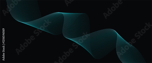 Vector abstract light lines wavy flowing dynamic in blue colors isolated on black background.
