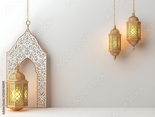 Elegant Islamic Lanterns with Ornate Screen Design photo