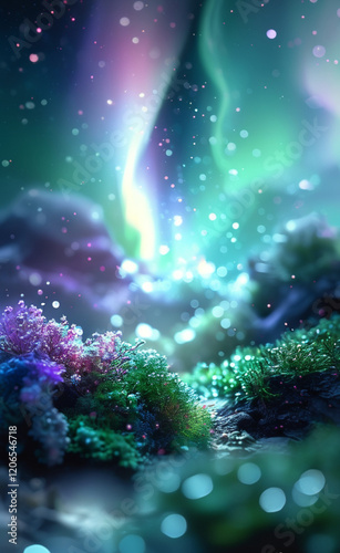 a colorful background with a green and purple light