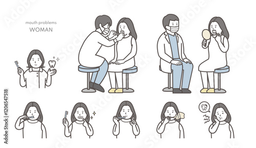 若い女性の歯科診療イラストセット