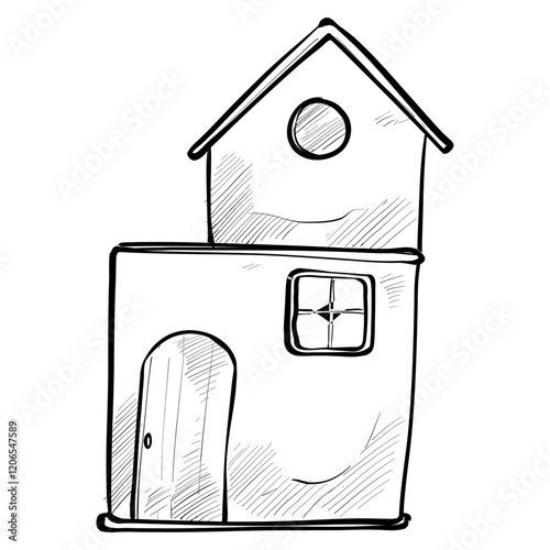 cute village house handdrawn illustration