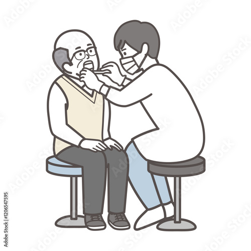歯科検診を受ける高齢男性