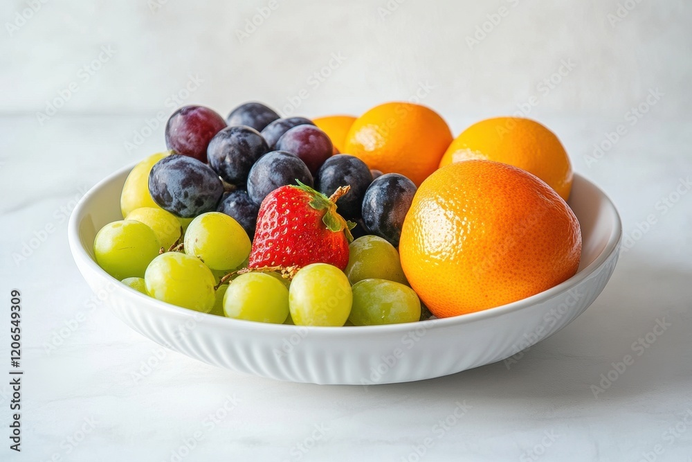 Fresh green and red grapes, oranges, and a strawberry in a bowl. Perfect for healthy eating, recipes, or fruit-themed designs. Fresh green and red grapes, oranges, and a strawberry in a bowl. Perfect for healthy eating, recipes, or fruit-themed designs.