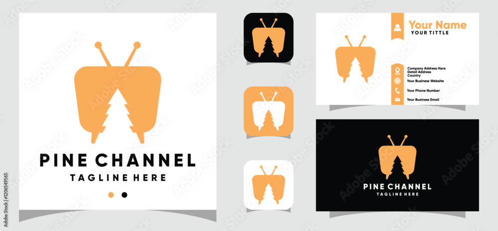 Fototapeta premium Pine Television logo design and business card template